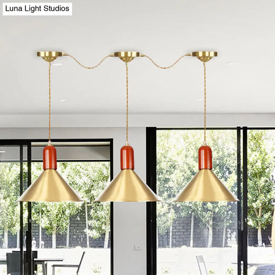 Gold Finish Multi-Light Pendant Conical Ceiling Lamp - Industrial Tandem Hanging 3/5/7 Lights