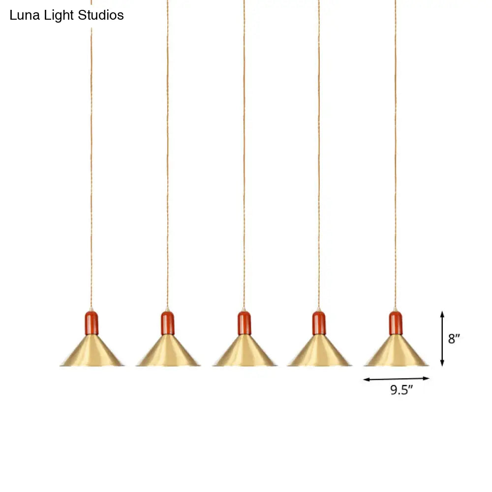 Gold Finish Multi-Light Pendant Conical Ceiling Lamp - Industrial Tandem Hanging 3/5/7 Lights