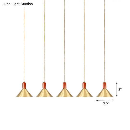 Gold Finish Multi-Light Pendant Conical Ceiling Lamp - Industrial Tandem Hanging 3/5/7 Lights