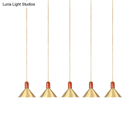 Gold Finish Multi-Light Pendant Conical Ceiling Lamp - Industrial Tandem Hanging 3/5/7 Lights