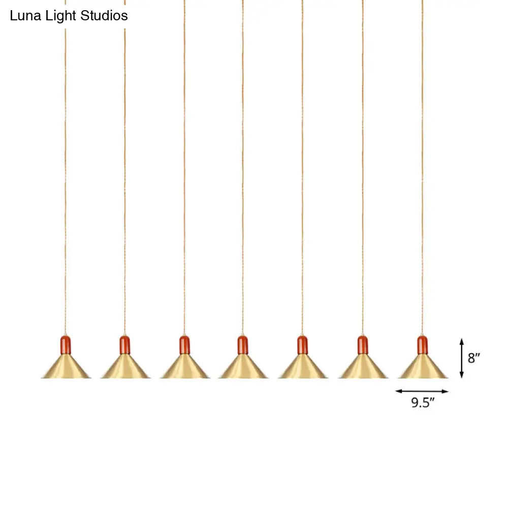 Gold Finish Multi-Light Pendant Conical Ceiling Lamp - Industrial Tandem Hanging 3/5/7 Lights