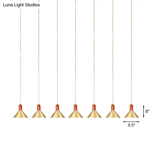 Industrial Tandem Pendant Ceiling Lamp - Conical Metallic Gold Finish 3/5/7 Lights