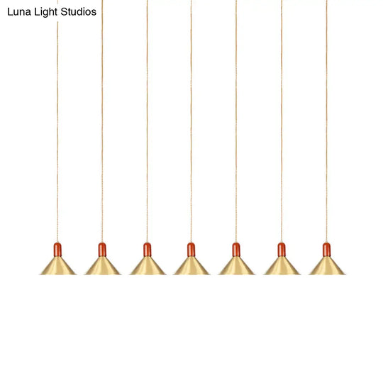 Gold Finish Multi-Light Pendant Conical Ceiling Lamp - Industrial Tandem Hanging 3/5/7 Lights