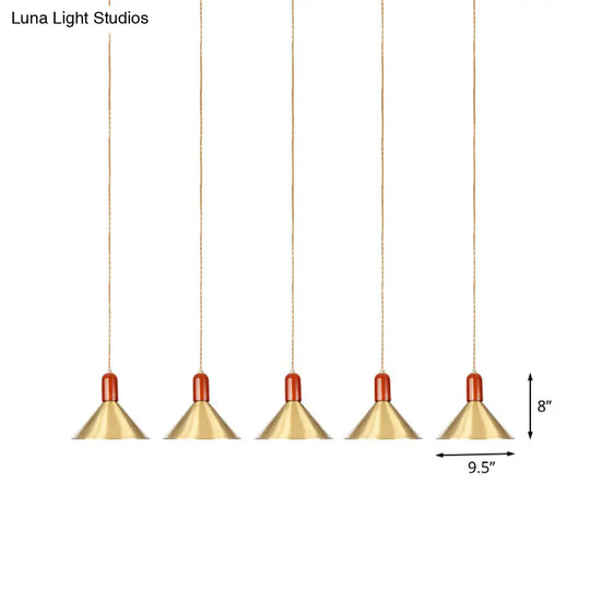 Industrial Tandem Pendant Ceiling Lamp - Conical Metallic Gold Finish 3/5/7 Lights