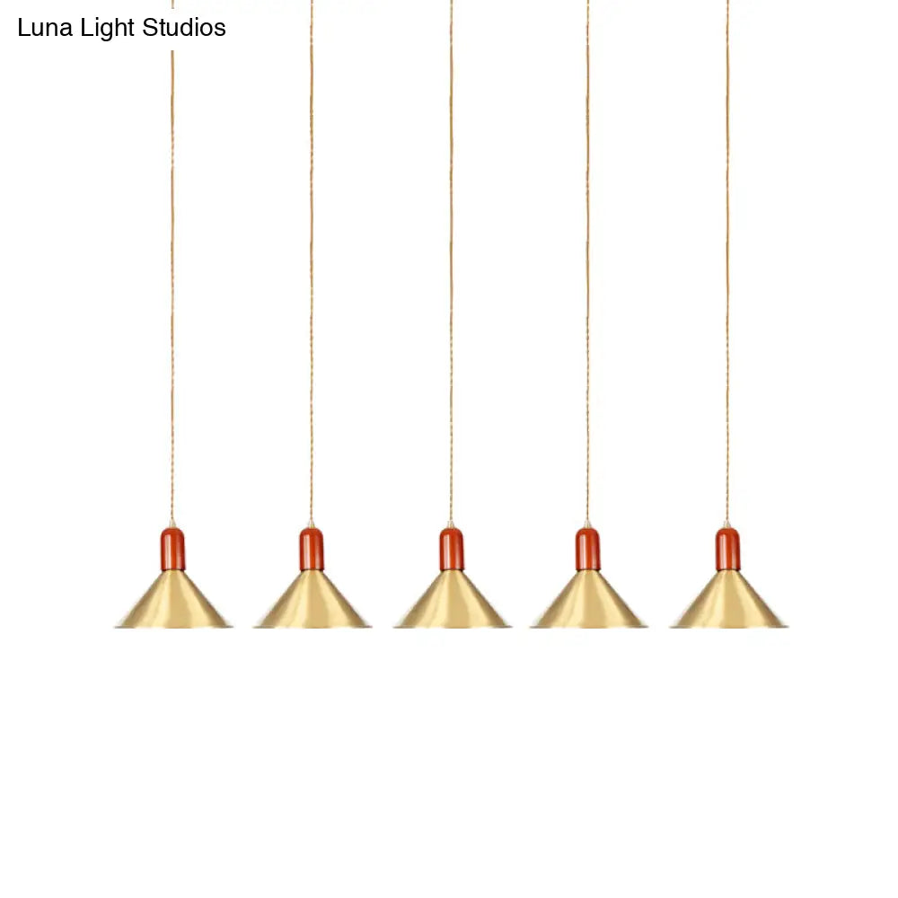 Industrial Tandem Pendant Ceiling Lamp - Conical Metallic Gold Finish 3/5/7 Lights