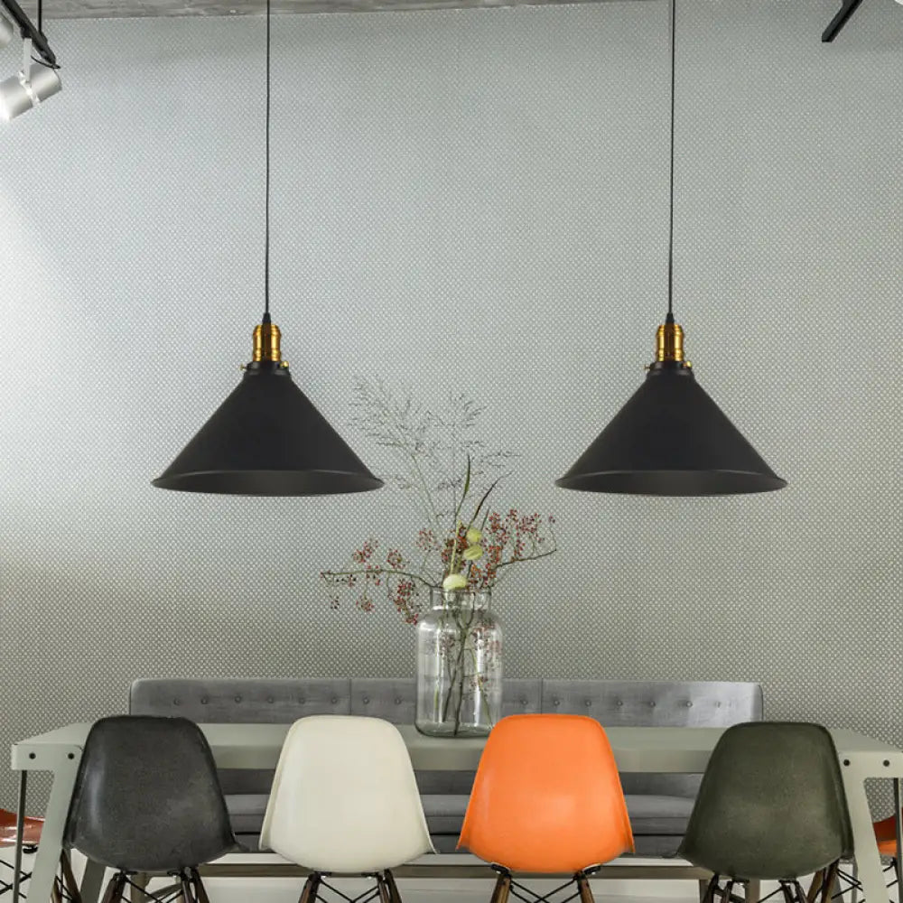 Industrial Tapered Pendant Light - 8.5’/10’/12’ Wide 1-Light Metal Hanging Lamp In Black For