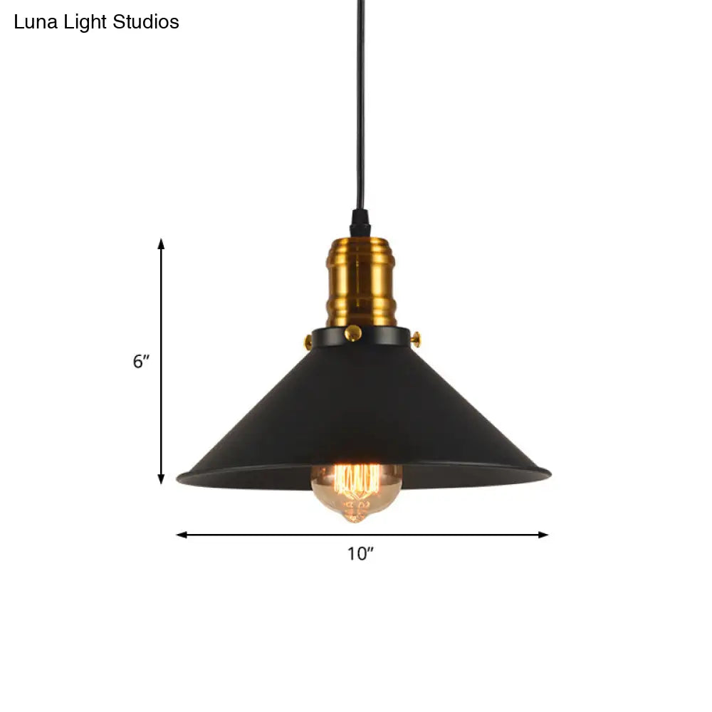 Industrial Tapered Pendant Light - 8.5’/10’/12’ Wide 1-Light Metal Hanging Lamp In Black For