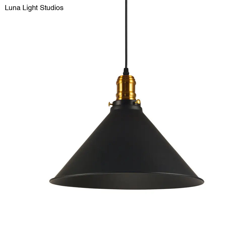 Industrial Tapered Pendant Light - 8.5/10/12 Wide 1-Light Metal Hanging Lamp In Black For