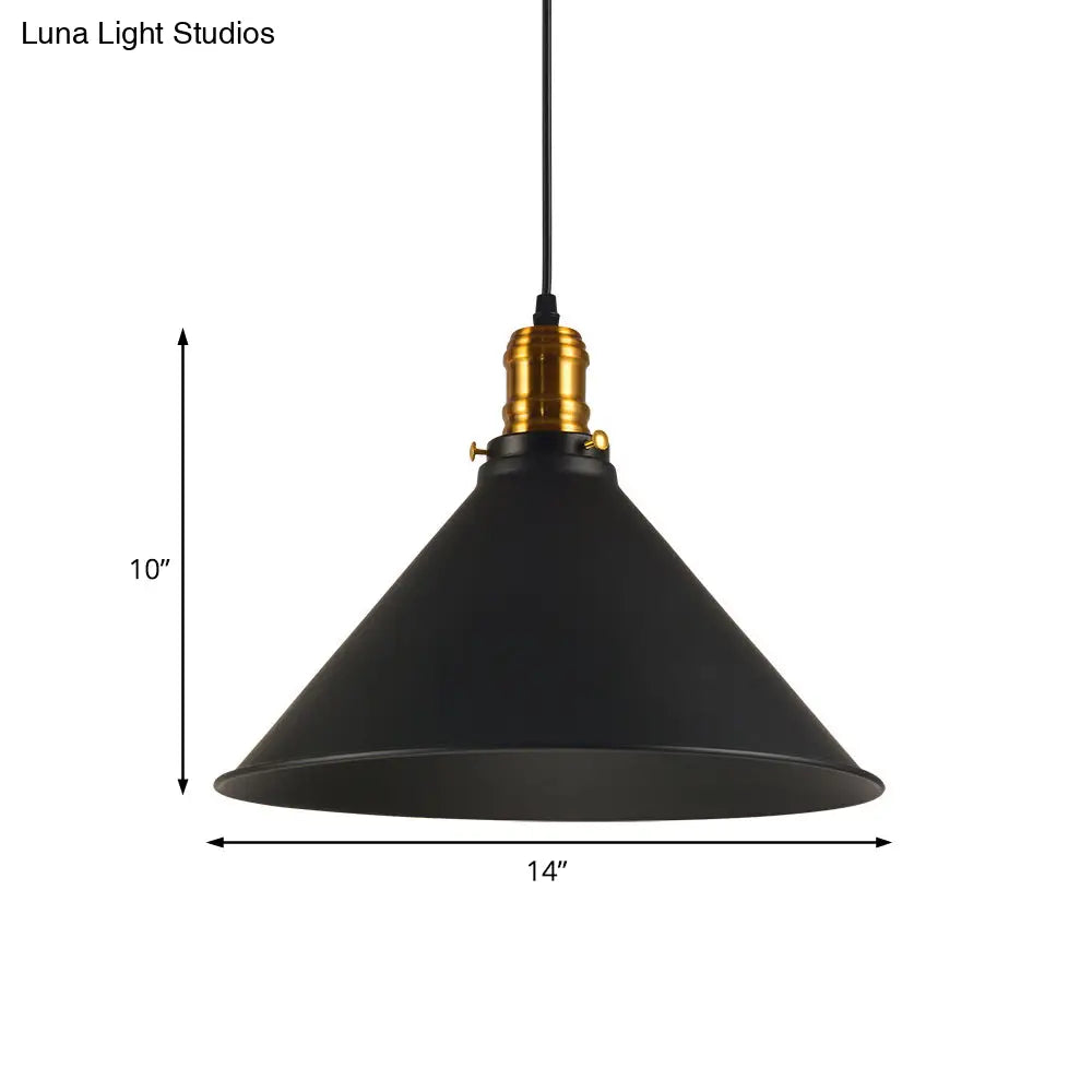 Industrial Tapered Pendant Light - 8.5’/10’/12’ Wide 1-Light Metal Hanging Lamp In Black For