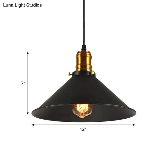 Industrial Tapered Pendant Light - 8.5/10/12 Wide 1-Light Metal Hanging Lamp In Black For
