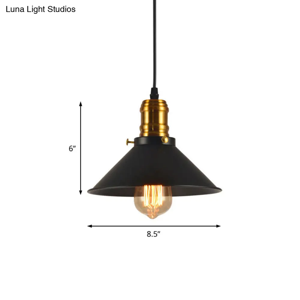 Industrial Tapered Pendant Light - 8.5/10/12 Wide 1-Light Metal Hanging Lamp In Black For