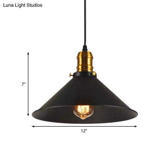 Industrial Tapered Pendant Light - 8.5’/10’/12’ Wide 1-Light Metal Hanging Lamp In Black For