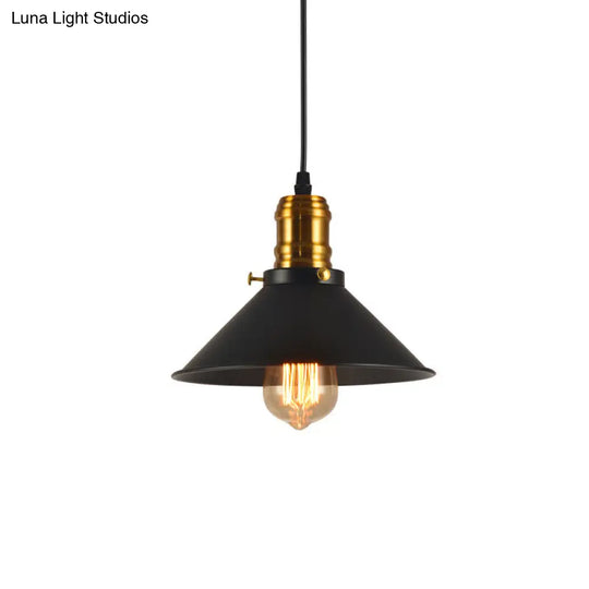 Industrial Tapered Pendant Light - 8.5/10/12 Wide 1-Light Metal Hanging Lamp In Black For