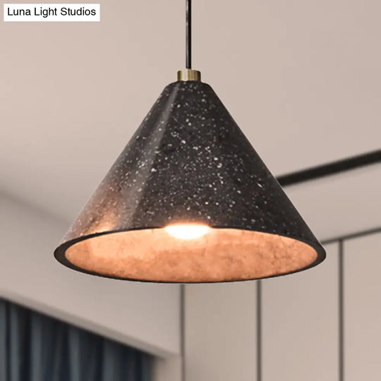 Industrial Tapered Shade Hanging Lamp - 1 Light Indoor Pendant With Terrazzo Design In Black