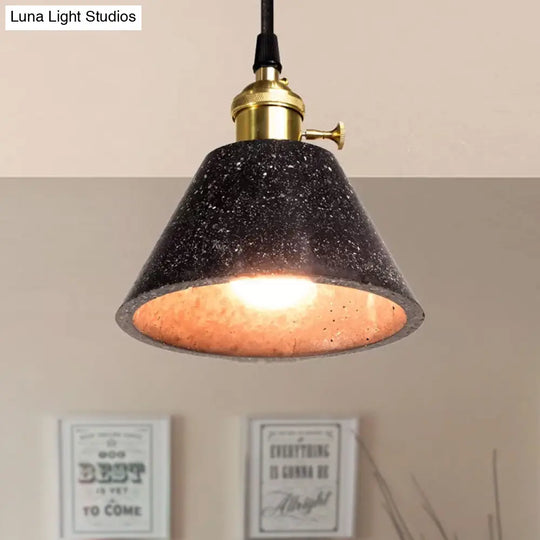 Industrial Tapered Shade Hanging Lamp - 1 Light Indoor Pendant With Terrazzo Design In Black