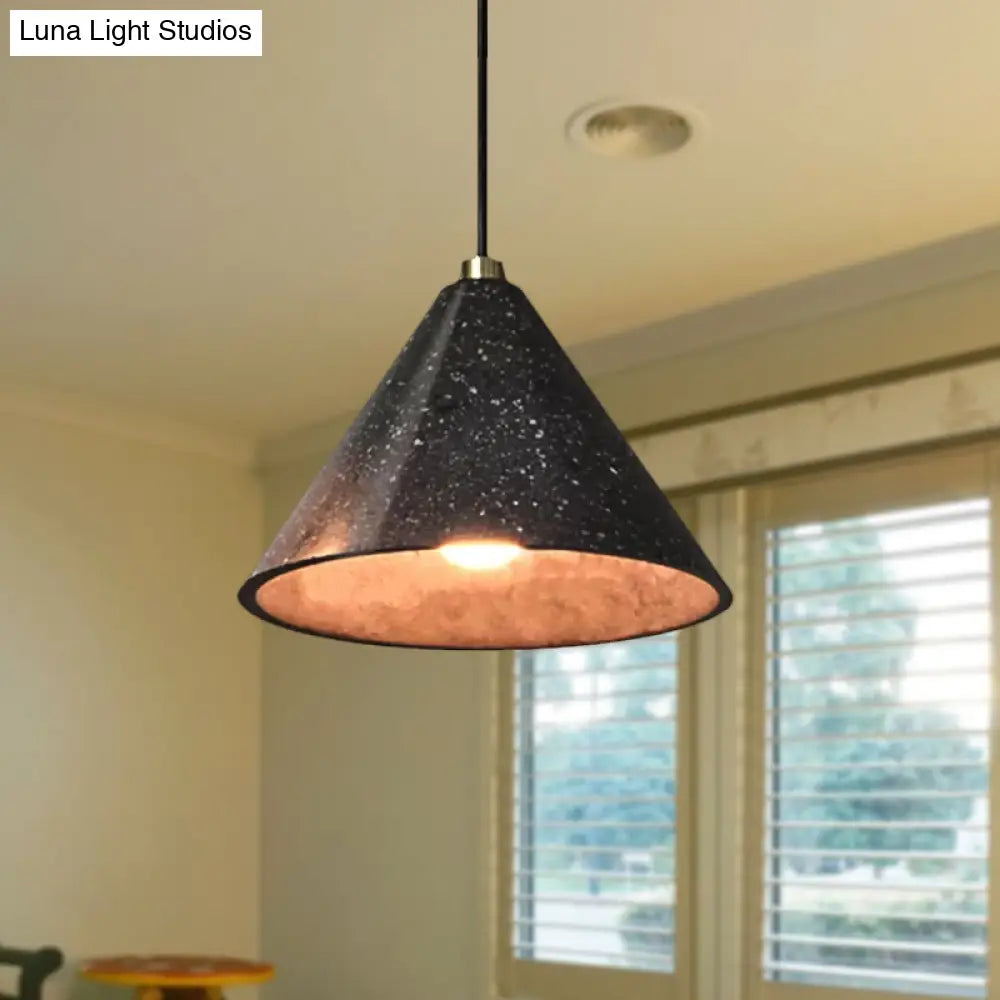 Industrial Tapered Shade Hanging Lamp - 1 Light Indoor Pendant With Terrazzo Design In Black