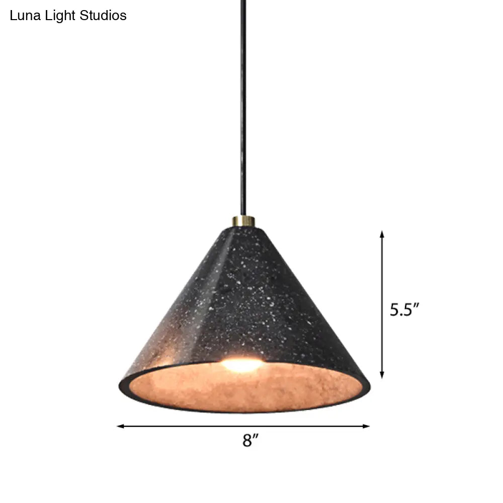 Industrial Tapered Shade Hanging Lamp - 1 Light Indoor Pendant With Terrazzo Design In Black