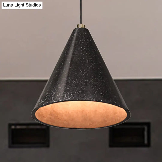 Industrial Tapered Shade Hanging Lamp - 1 Light Indoor Pendant With Terrazzo Design In Black