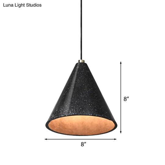 Industrial Tapered Shade Hanging Lamp - 1 Light Indoor Pendant With Terrazzo Design In Black