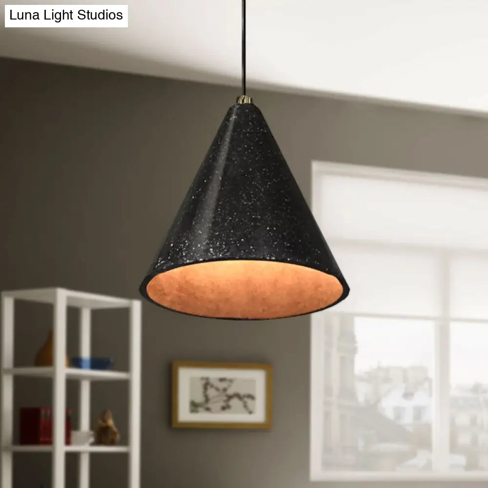 Industrial Tapered Shade Hanging Lamp - 1 Light Indoor Pendant With Terrazzo Design In Black