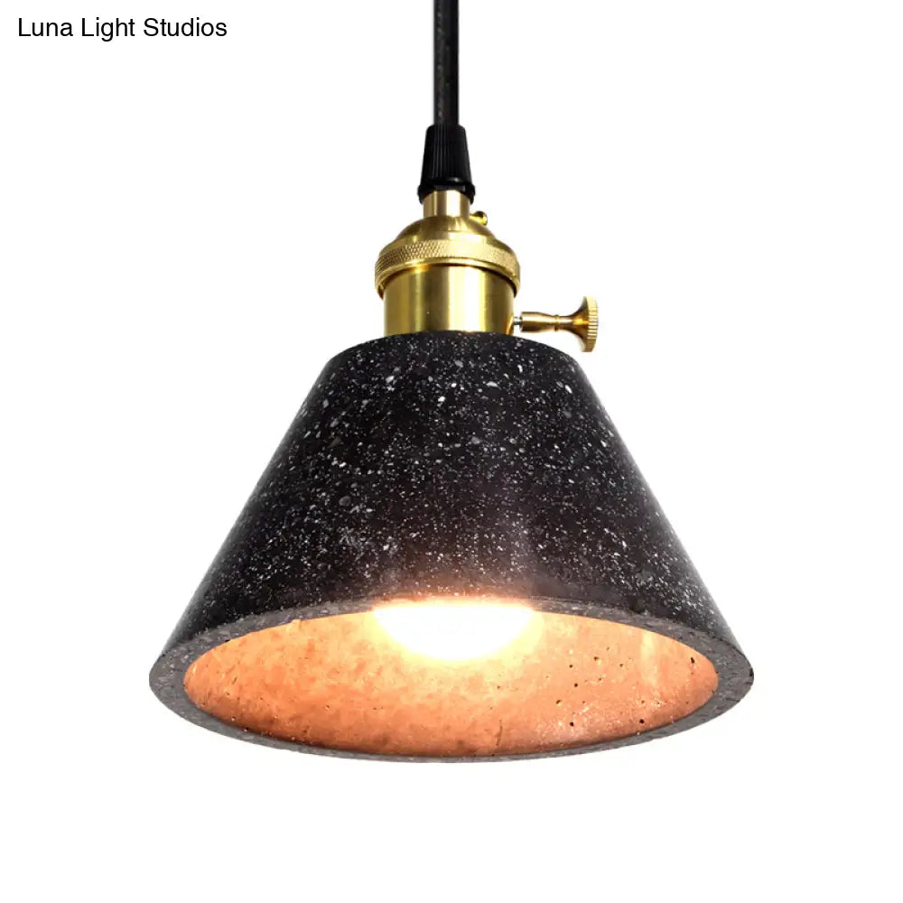 Industrial Tapered Shade Hanging Lamp - 1 Light Indoor Pendant With Terrazzo Design In Black