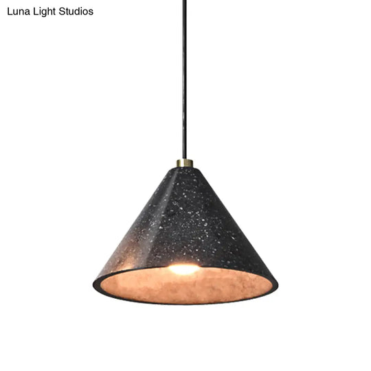 Industrial Tapered Shade Hanging Lamp - 1 Light Indoor Pendant With Terrazzo Design In Black