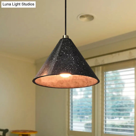 Industrial 1-Light Pendant Lamp With Terrazzo Design Black