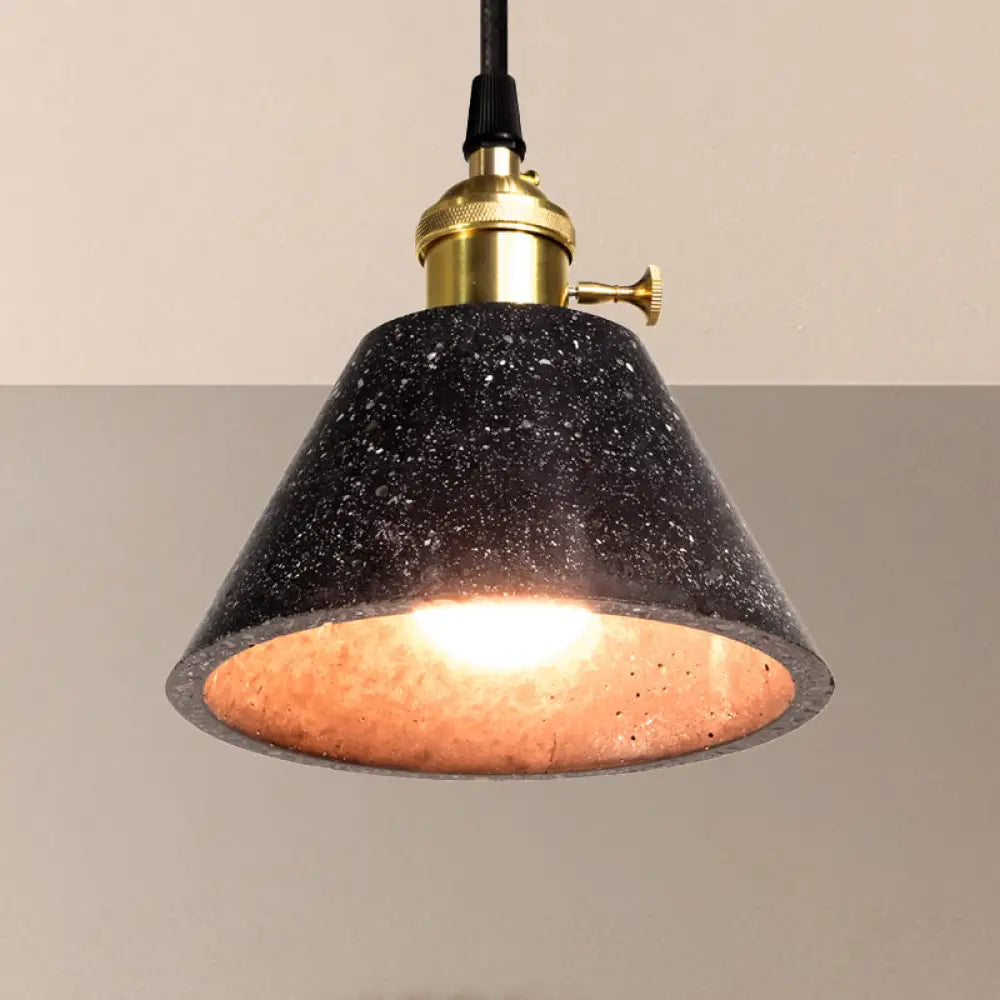 Industrial Tapered Shade Hanging Lamp - 1 Light Indoor Pendant With Terrazzo Design In Black / A