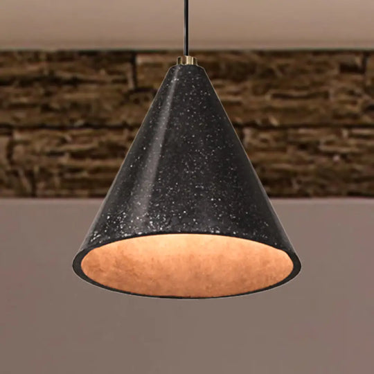 Industrial Tapered Shade Hanging Lamp - 1 Light Indoor Pendant With Terrazzo Design In Black / B