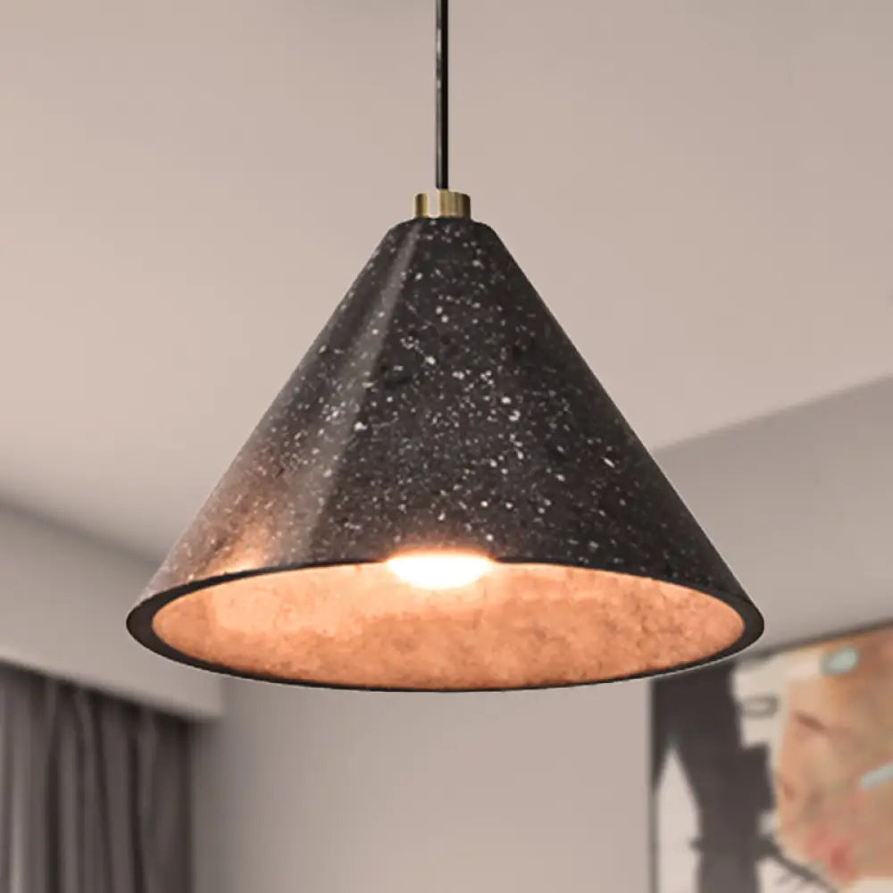 Industrial Tapered Shade Hanging Lamp - 1 Light Indoor Pendant With Terrazzo Design In Black / C
