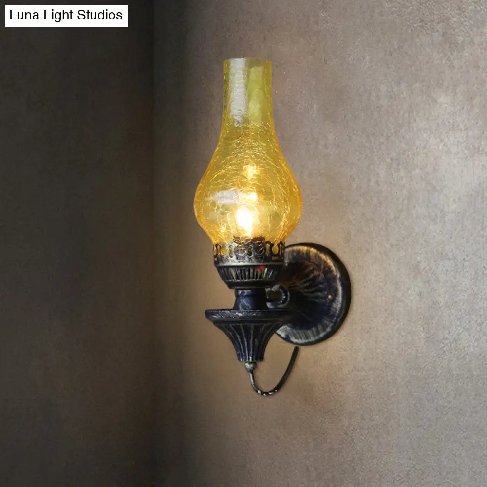 Industrial Textured White/Clear/Yellow Crackle Glass Wall Light Fixture - Vase Courtyard Design 1