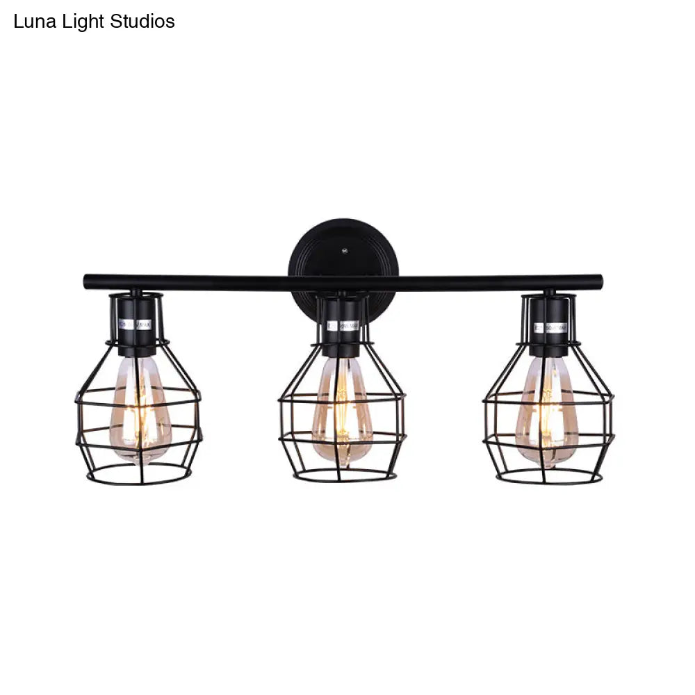 Industrial Torpedo Cage Wall Lamp - Black Metallic 3-Light Lighting Fixture