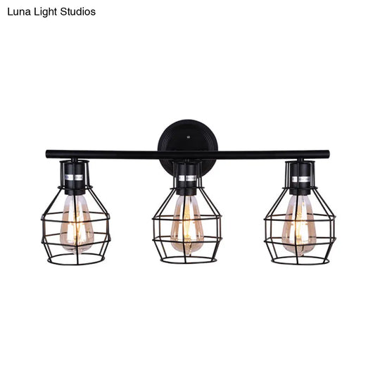 Industrial Torpedo Cage Wall Lamp - Black Metallic 3-Light Lighting Fixture