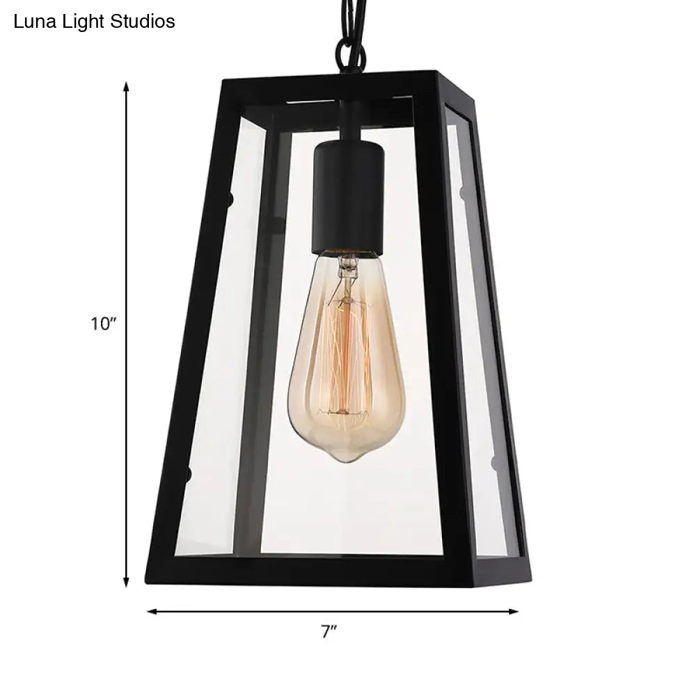 Black Industrial Trapezoid Pendant Light With Clear Glass - 7 /12 Wide