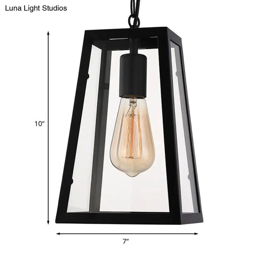 Black Industrial Trapezoid Pendant Light With Clear Glass - 7 /12 Wide