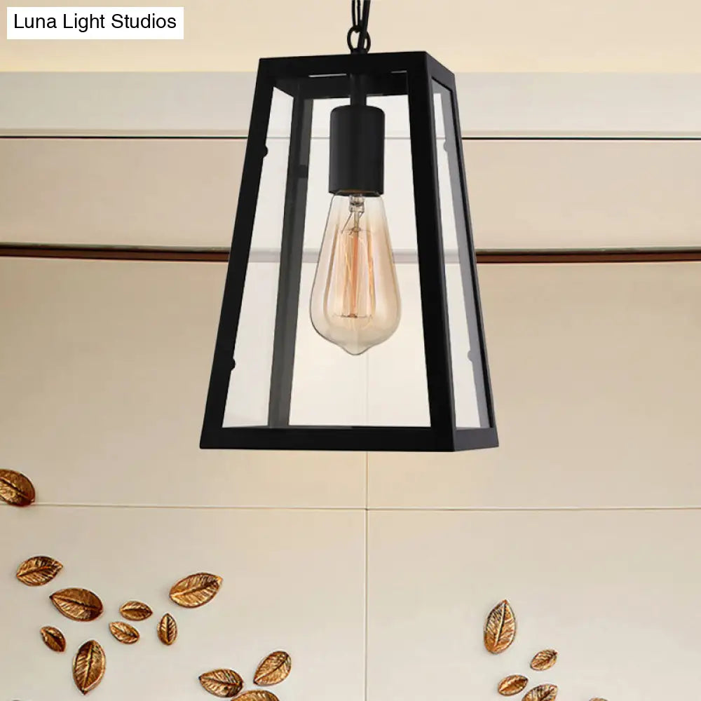 Black Industrial Trapezoid Pendant Light With Clear Glass - 7 /12 Wide