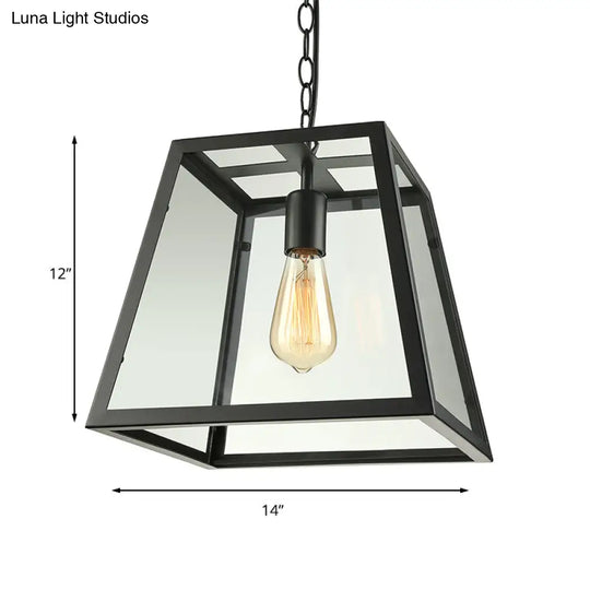 Black Industrial Trapezoid Pendant Light With Clear Glass - 7 /12 Wide