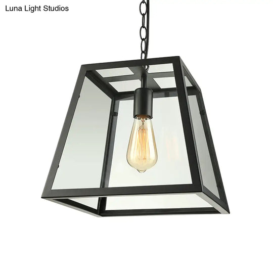 Industrial Trapezoid Pendant Light With Clear Glass & Black Finish 7’/12’ Wide