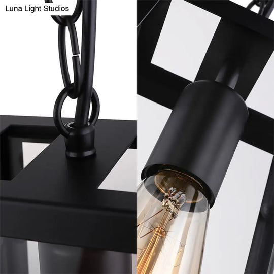 Black Industrial Trapezoid Pendant Light With Clear Glass - 7 /12 Wide