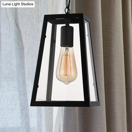 Black Industrial Trapezoid Pendant Light With Clear Glass - 7 /12 Wide