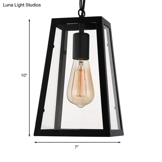 Industrial Trapezoid Pendant Light With Clear Glass & Black Finish 7’/12’ Wide