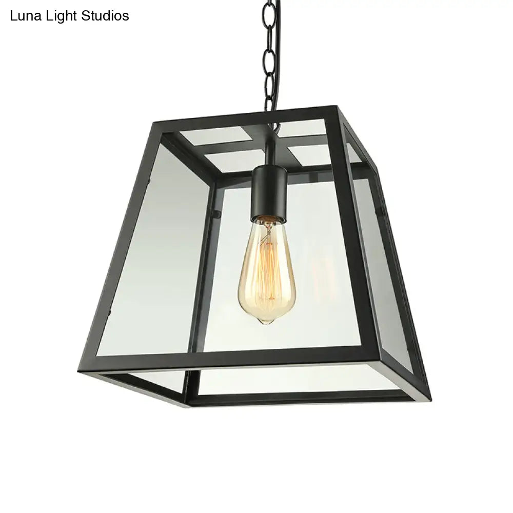 Black Industrial Trapezoid Pendant Light With Clear Glass - 7 /12 Wide