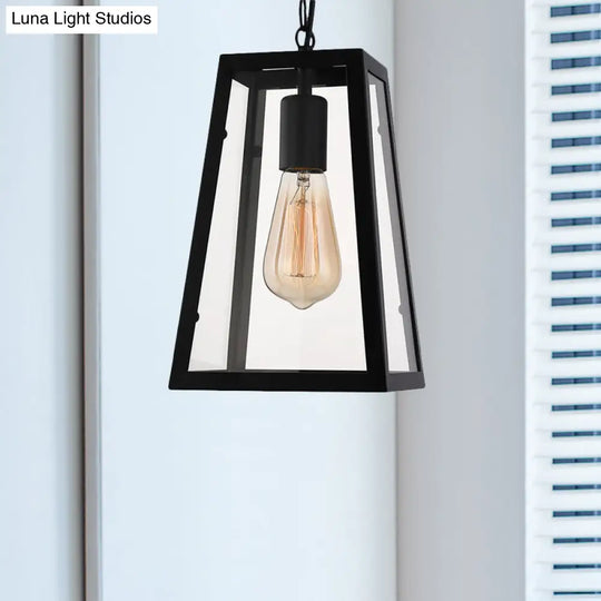 Black Industrial Trapezoid Pendant Light With Clear Glass - 7 /12 Wide