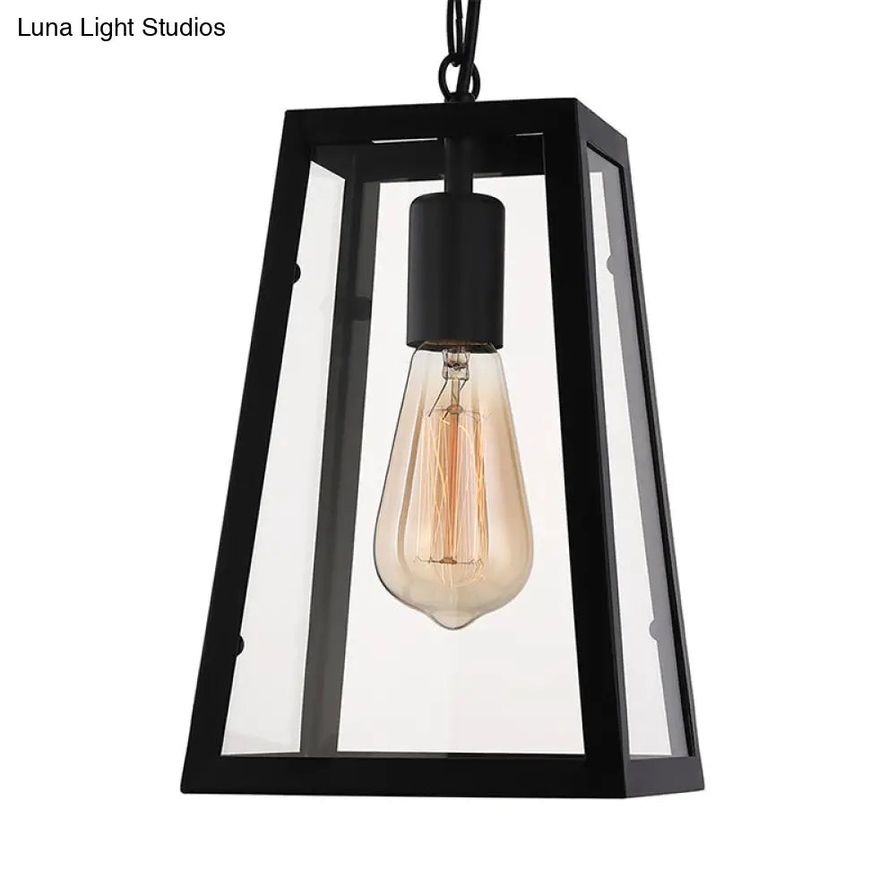 Black Industrial Trapezoid Pendant Light With Clear Glass - 7 /12 Wide