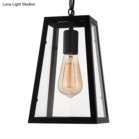 Black Industrial Trapezoid Pendant Light With Clear Glass - 7 /12 Wide