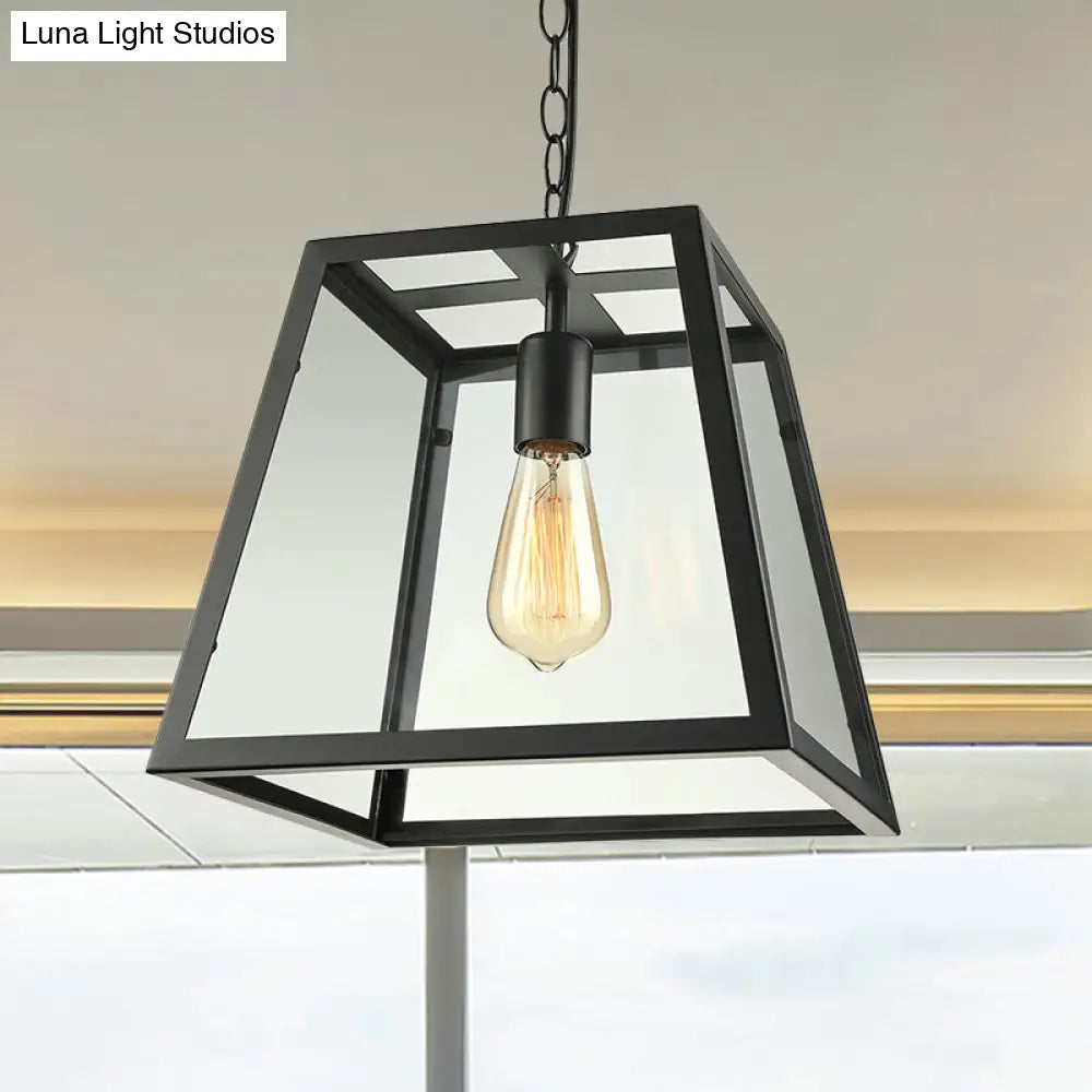 Black Industrial Trapezoid Pendant Light With Clear Glass - 7 /12 Wide