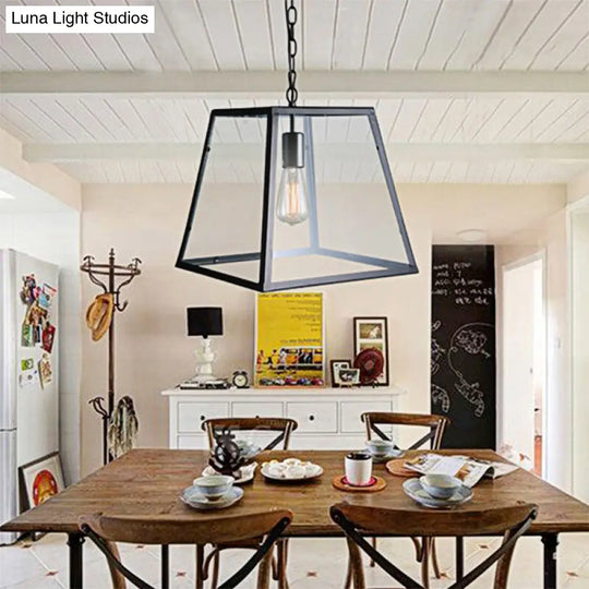 Black Industrial Trapezoid Pendant Light With Clear Glass - 7 /12 Wide