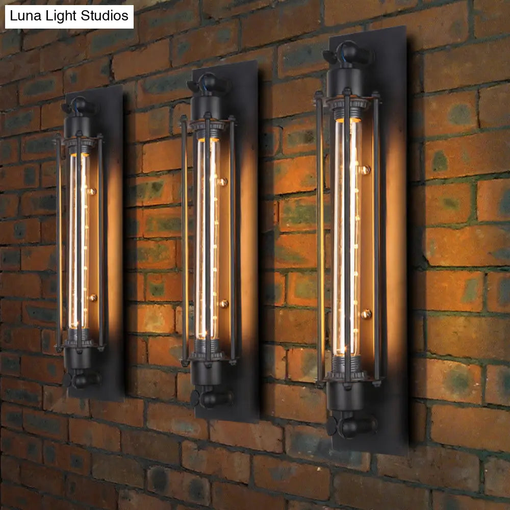 Industrial Tube Iron Wall Light With 1 Bulb In Black For Corridors