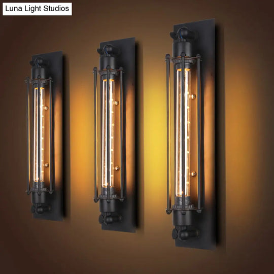 Industrial Tube Iron Wall Light With 1 Bulb In Black For Corridors