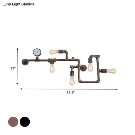Industrial Twisted Pipe Wall Light Fixture - 5-Head Iron Mount Sconce For Bedroom Black/Bronze